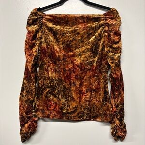 Vintage 90s CLIO Velvet Off the Shoulder Ruched Long Sleeve Top Size Large
